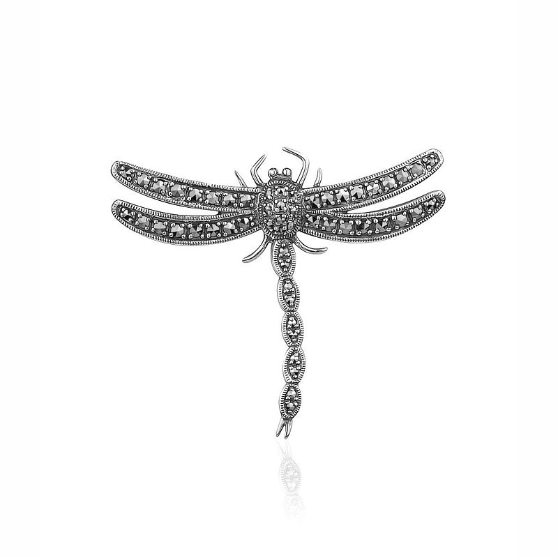 Dragonfly Brooch with Marcasite in Sterling Silver - C1817MC - Click Image to Close